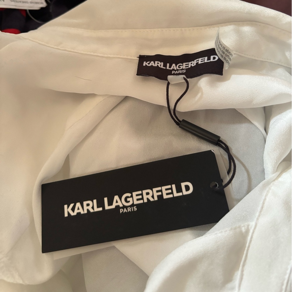 NWT Karl Lagerfeld ruffle front button down blouse - Picture 9 of 12